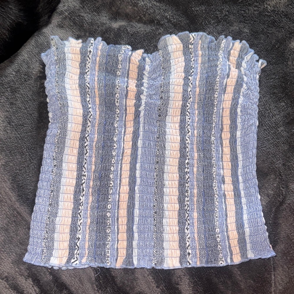 rue21 Blue and White Striped Smocked Tube Top